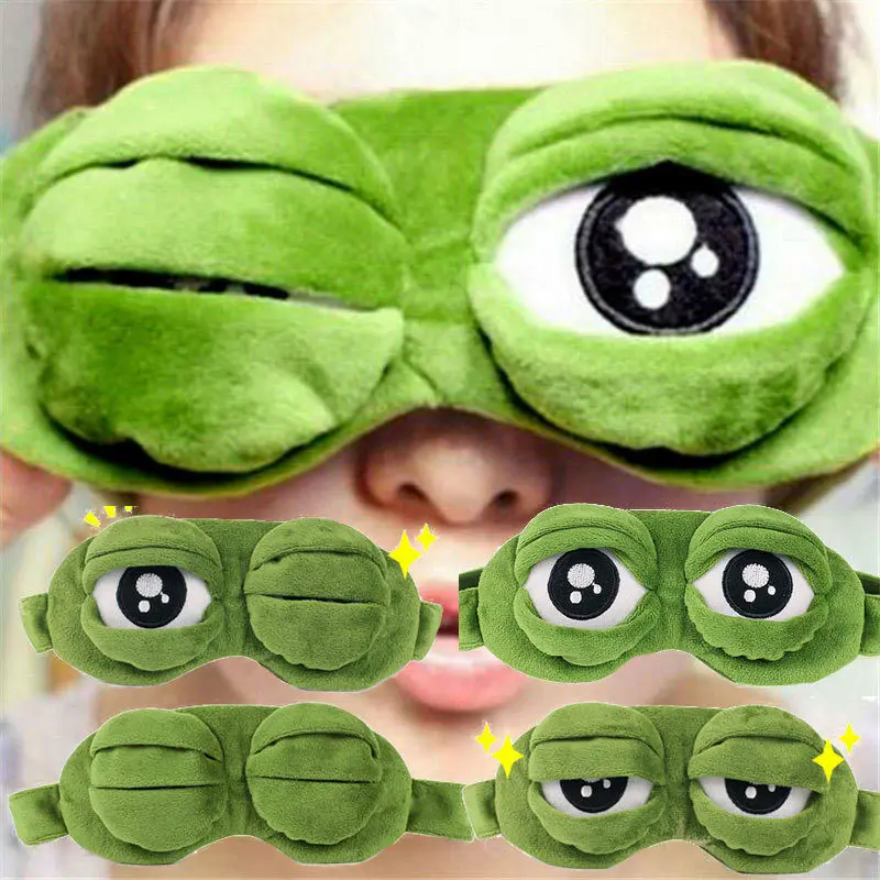 New arrival  Fashion Kawaii Travel Sleep Eye Mask 3D Sad Frog Padded Shade Cover Sleeping Closed/Open Eye Funny Mask Adult/Kids