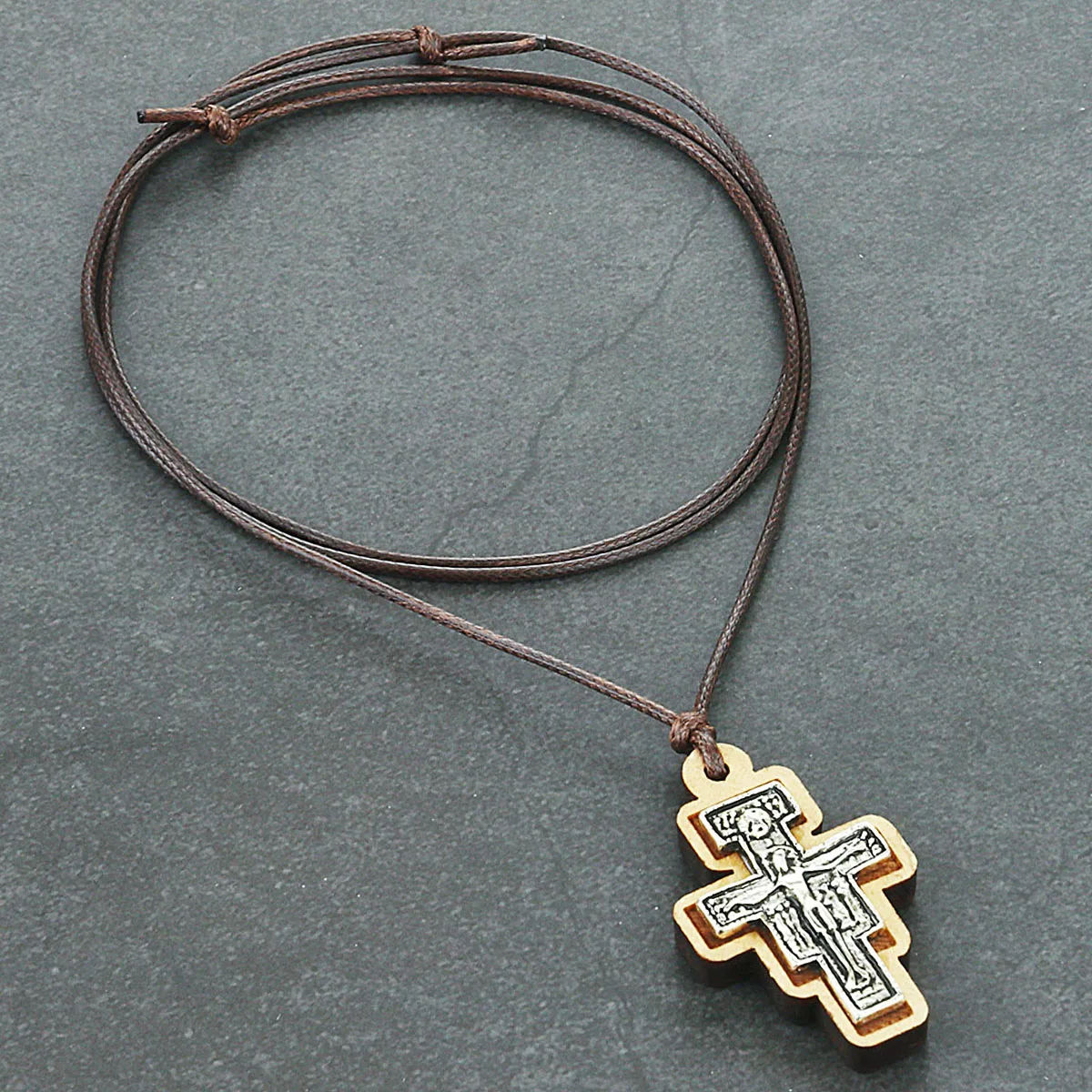 Collar de crucifijo con incrustaciones de madera, collar con colgante de Cruz de San Damiano, San Francisco de Asís, joyería Ortodoxa
