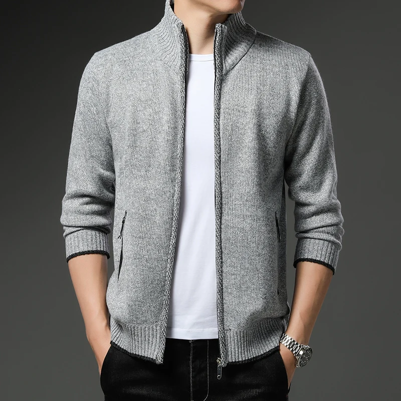 Men's Classic Cardigan Jacket Autumn Winter Warm Fleece Sweater Outwear Casual Loose Turn-down Collar Sweater Fashion Coat