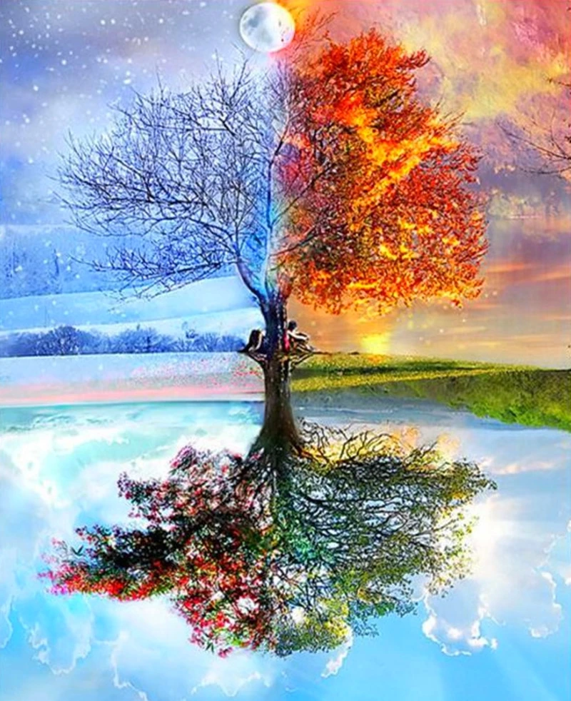 

JMINE Div 5D Artist Landscape Tree Full Diamond Painting cross stitch kits art High Quality Scenic 3D paint by diamonds