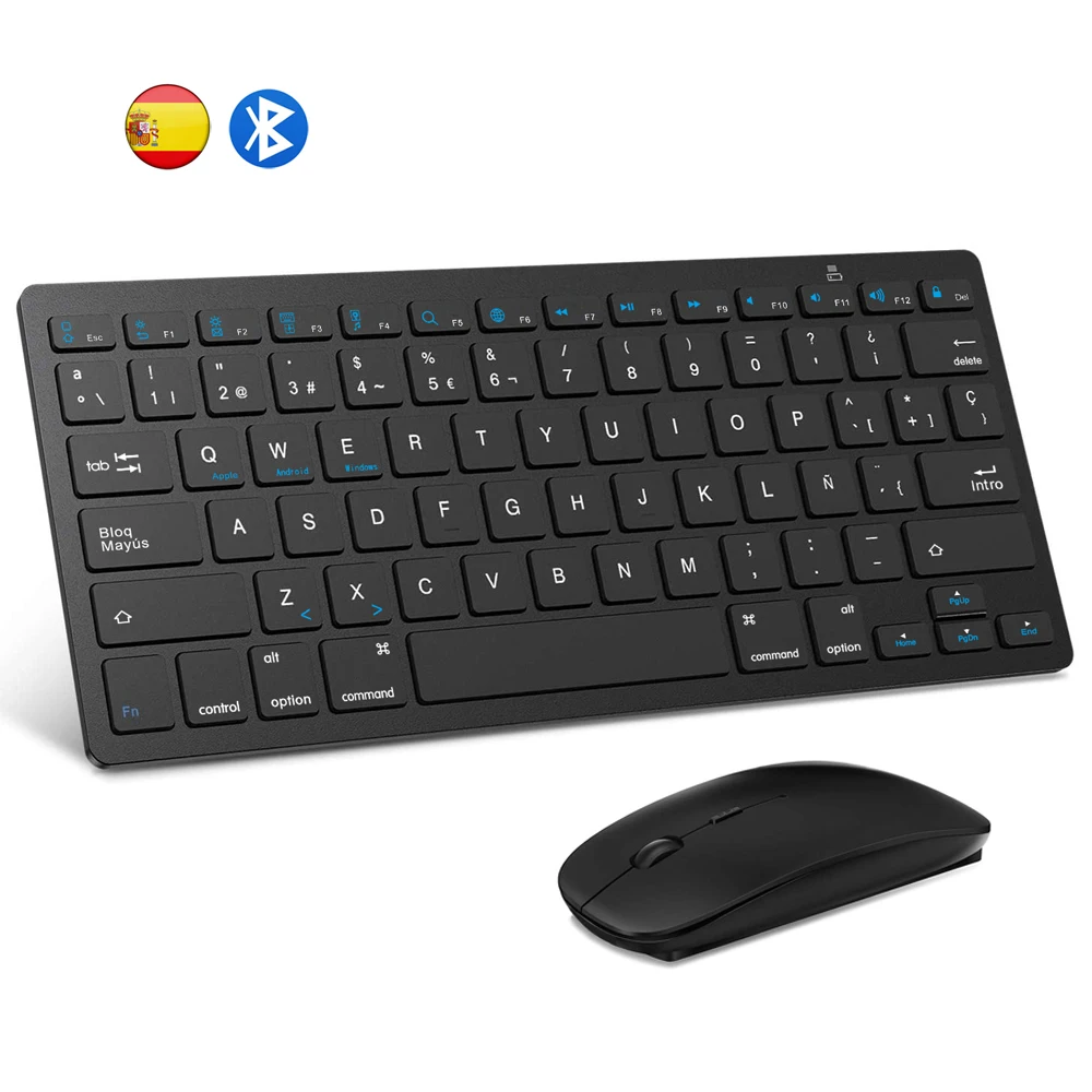 Spanish Bluetooth Keyboard Mouse Combo Bluetooth Mice Wireless Ultra Slim Mute for Mac iPad iPhone iOS Android Windows