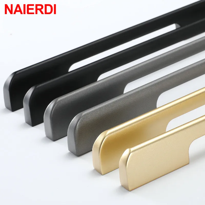 NAIERDI Gold Black Long Furniture Handle Kitchen Handle Cabinet Knobs and Handles Aluminium Alloy Wardrobe Door Pull Hardware