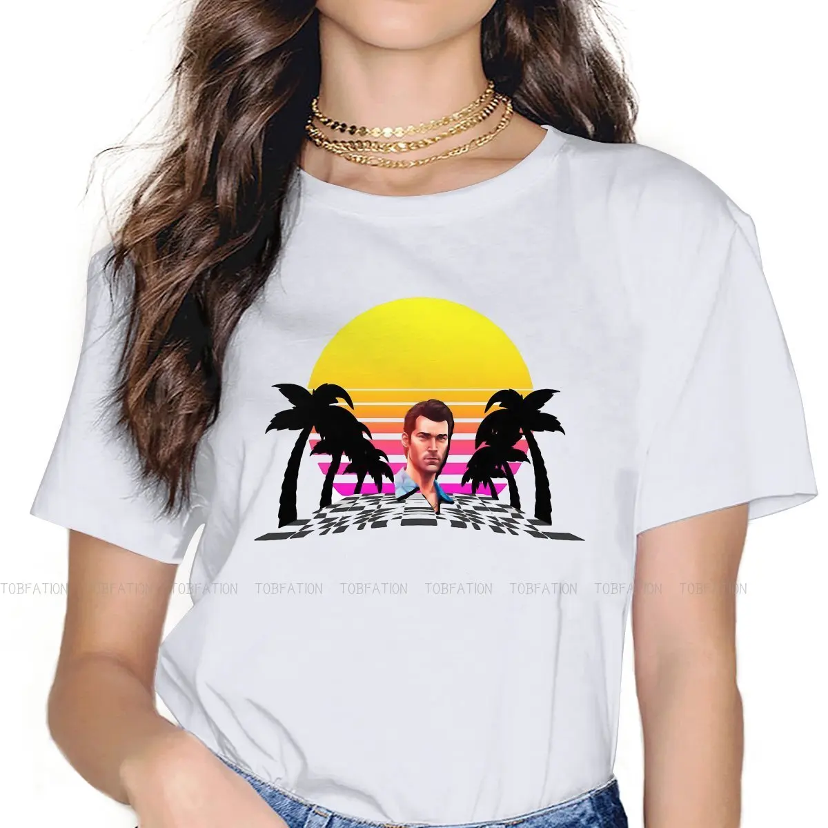 Vice City Vaporwave TShirt For Girls GTA Grand Theft Auto Game Tees Fashion Female T Shirt 5XL Homme Printed Loose