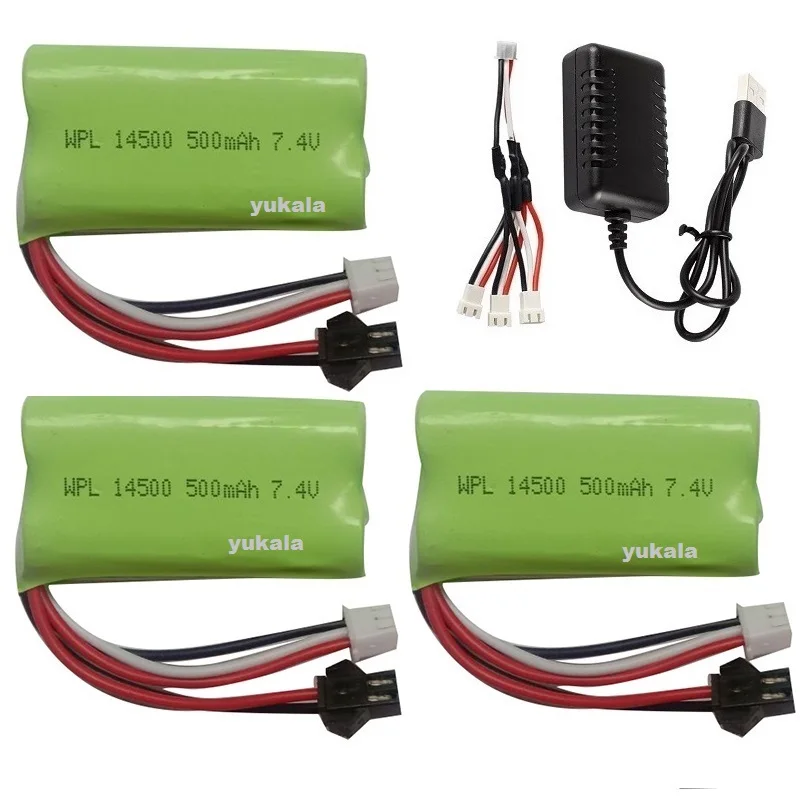 7.4V 500mAh 2S Li-ion Battery/charger For MN45 WPL D12 D90 RC Car Boat Gun 2s Lipo Battery With Charger RC Car Accessories 14500