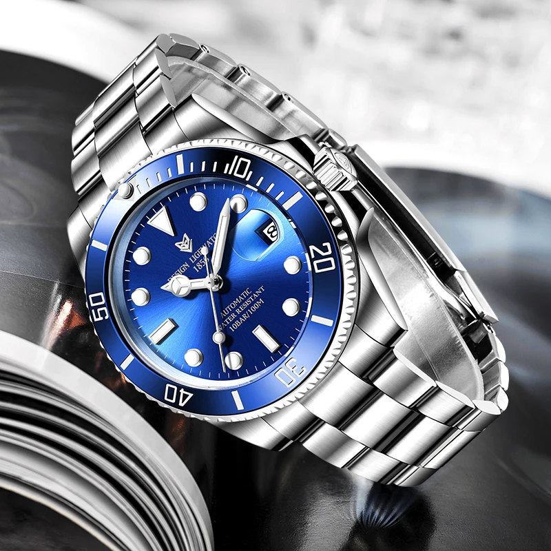 LIGE Classic Men Mechanical Wristwatch Luxury Ceramic Bezel Automatic Watch Sapphire Glass Watch for Men Relogio Masculino Box