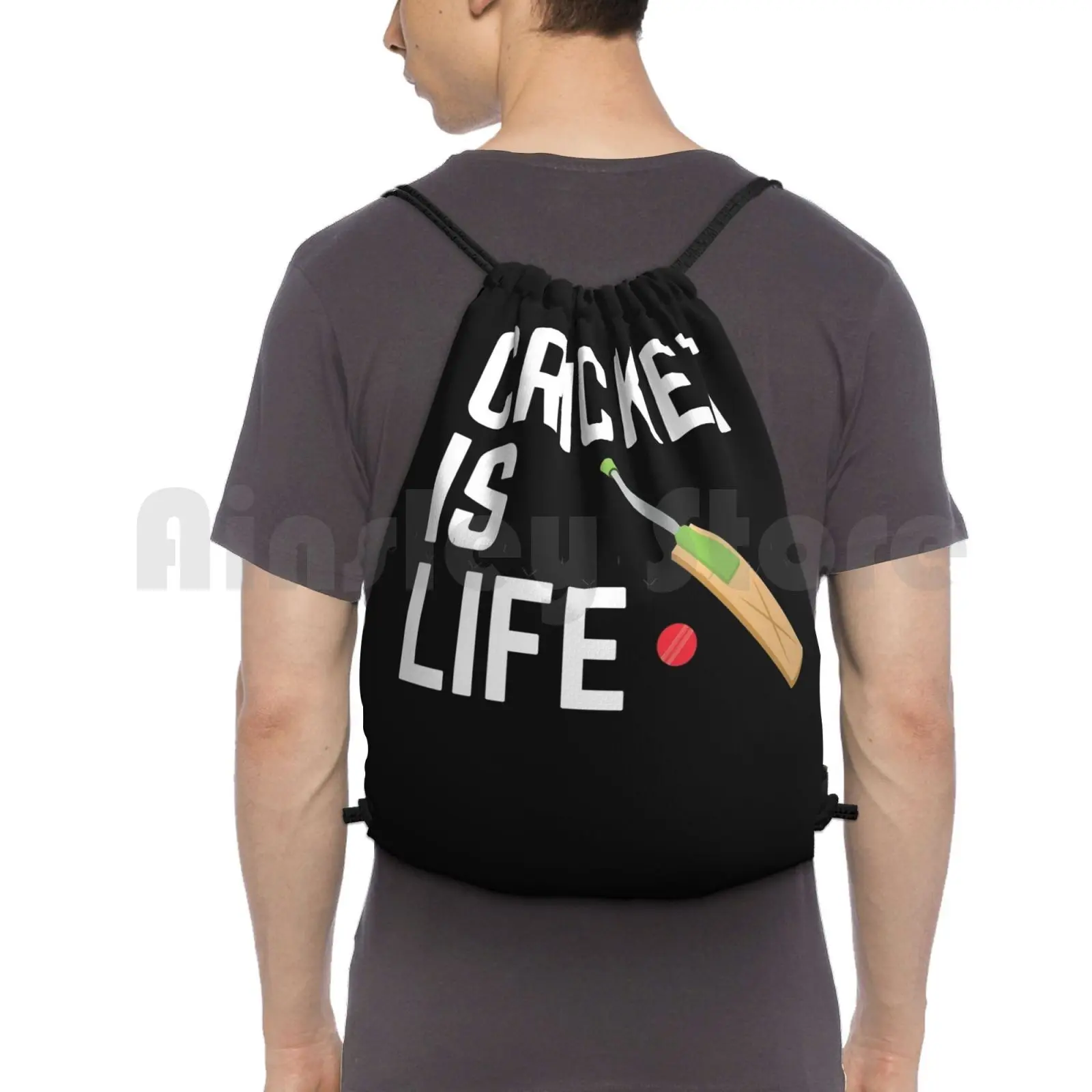 Cricket Player Design-Cricket Is Life Backpack Drawstring Bag Riding Climbing Gym Bag Cricket Cricket Is Life Cricket Player