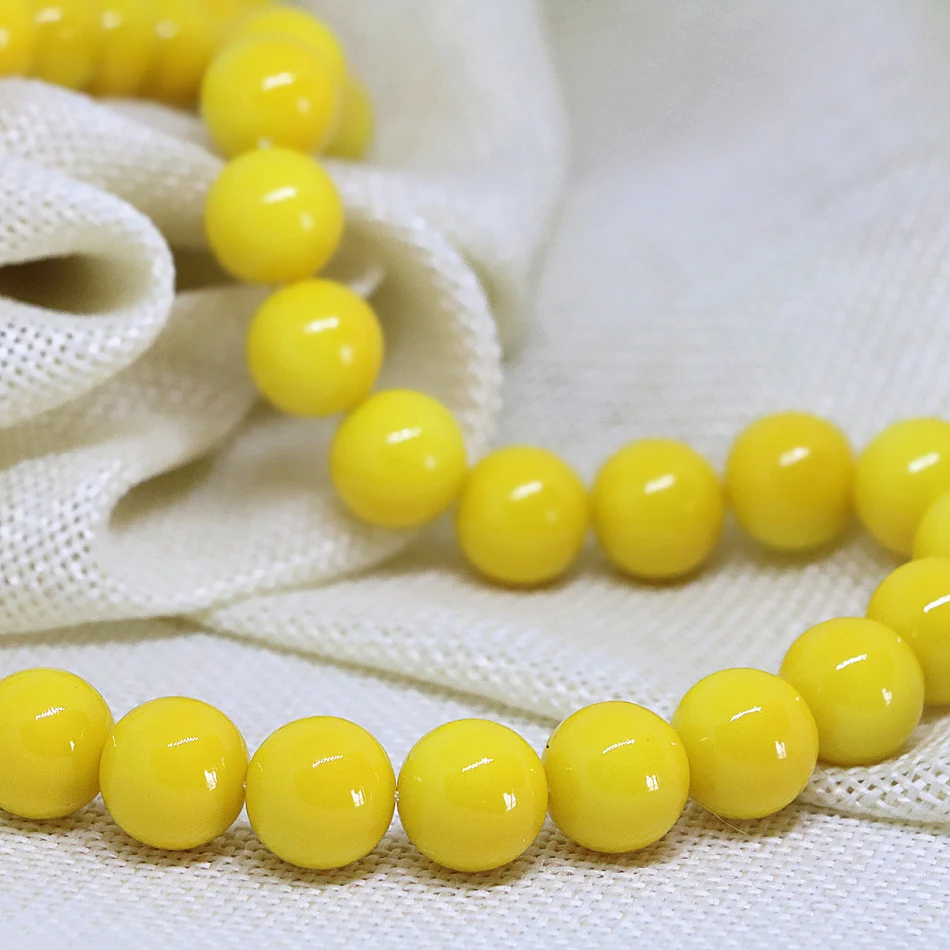 4 6 8 10 12 14mm lemon yellow baking paint glass yellow round loose beads top quality fashion women diy jewelry 15inch B1631