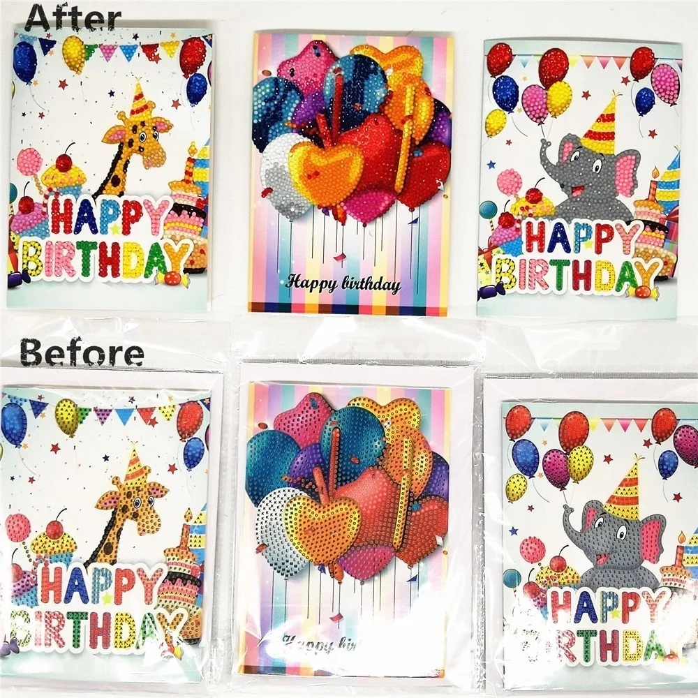 High Quality Diamond Painting Gift Card Happy Birthday Paper Greeting Postcards Craft DIY Kids Festival Greet Cards Gift