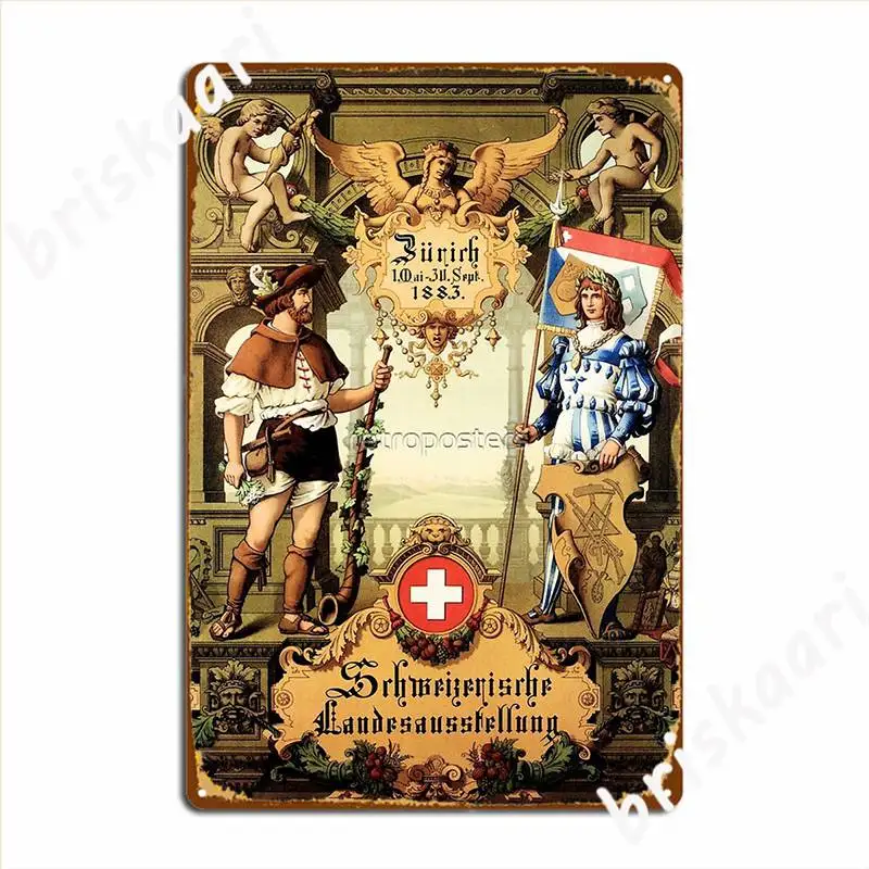 Zurich Swiss Switzerland National Expo 1883 Vintage Tourism Travel Advertisement Metal Plaque Poster Funny Tin Sign Poster