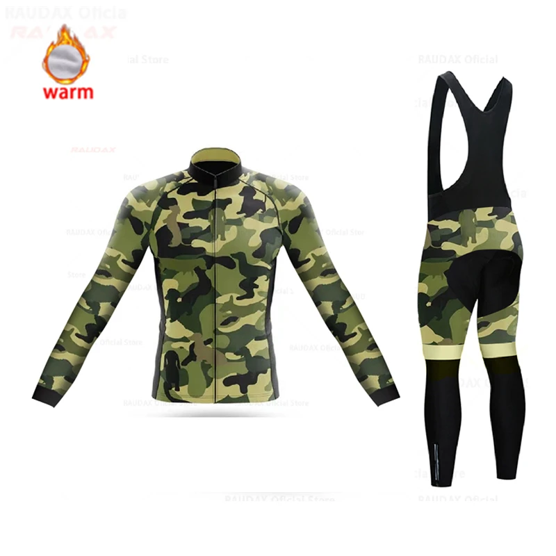 Camouflage Winter Thermal Fleece Cycling Jersey Set Cycling Clothing Super Warm Mountain Bike Wear Racing Bicycle Clothing Set