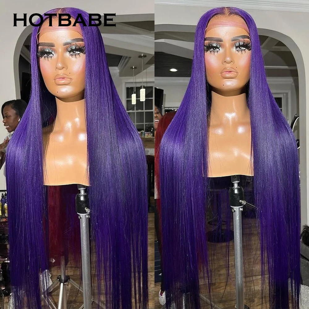 

30 32 Inch Purple Colored Lace Front Human Hair Wigs For Black Women Glueless Bone Straight HD Transparent Lace Frontal Wigs