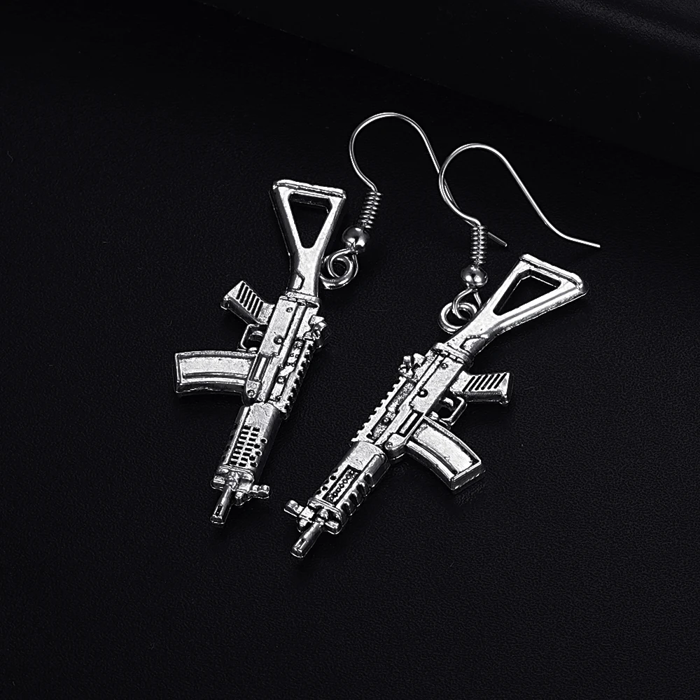 Trendy Vintage Gun Shape Dangle  Antique Silver Plated Earrings for Women Girl Retro Drop Earrings Cute Earring Jewelry Bijoux