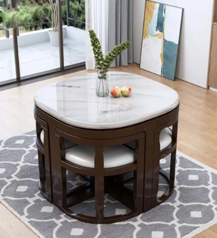 Marble dining table with 4 chairs set combination simple modern small apartment home kitchen furniture