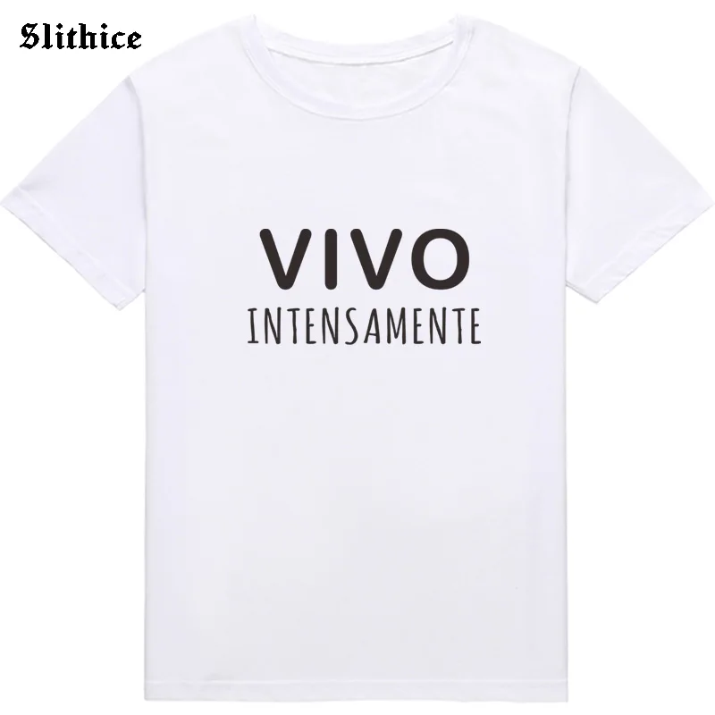 VIVO INTENSAMENTE LIVE INTENSELY Spanish Letter Print t-shirt top Women Summer clothing Streetwear Casual Summer lady t-shirts