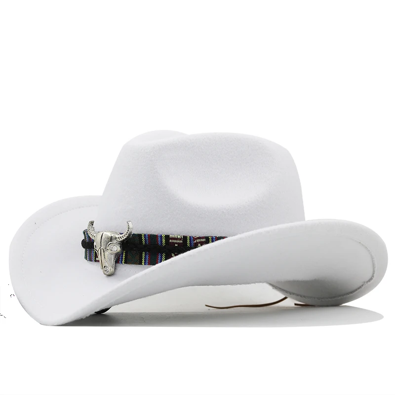 Simple White Women\'s Men\'s Western Cowboy Hat For Gentleman Lady Jazz Cowgirl With Leather Cloche Church Sombrero Caps