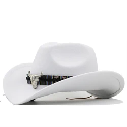 Simple White Women's Men's Western Cowboy Hat For Gentleman Lady Jazz Cowgirl With Leather Cloche Church Sombrero Caps