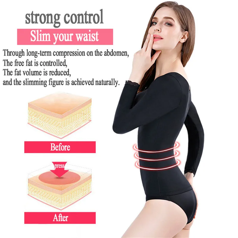 Damen-Korsett-Top mit Langen Ärmeln, Nahtloser Taillenformer, Unterwäsche, Armformer, Bauchstraffender Shapewear für einen Flachen Bauch – Detail 4