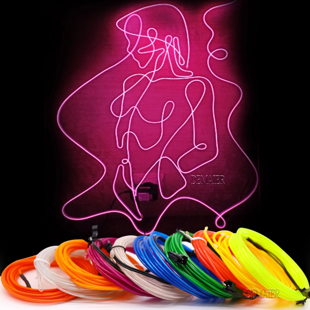 Imagem -04 - Flexível Electroluminescência Led Faixa el Fio Flexível Neon Luz Corda Brilho Tubo Fluorescente Dança Decoração 2.3 mm 30m 50m 100m 200m