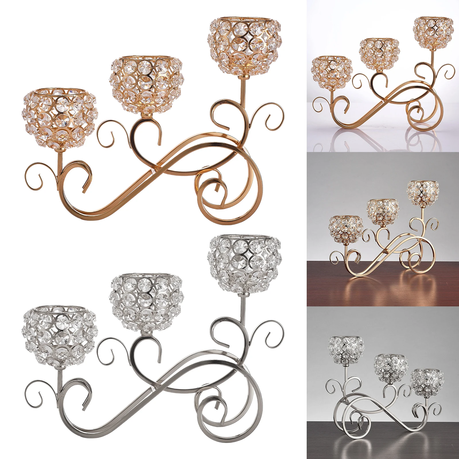 Crystal Candle Holder 3 Arms Candelabra Centerpiece Home Decor Centerpiece