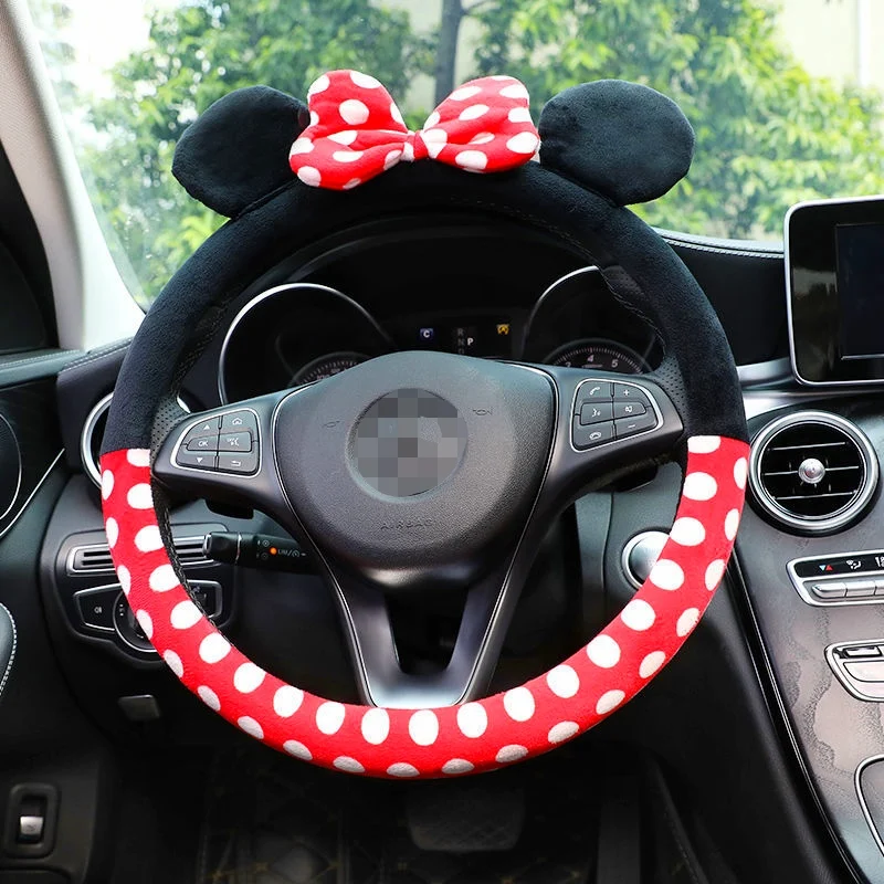 

Car Steering Cover Universal Cartoon Mouse Warm Winter Steering Summer Lovely Girls Bow Knot Wholesale Car Interior Accessories