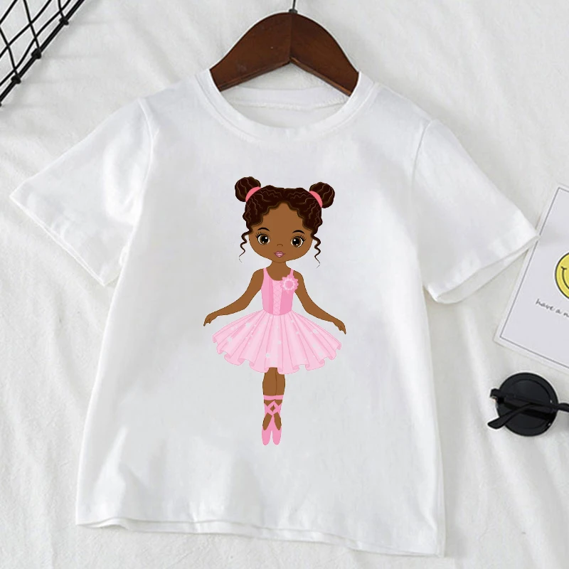 Beautiful African American Ballerina Dancing Kawaii Black Girl T Shirt Girls T-Shirt Short Sleeve T-Shirt Tee Tops