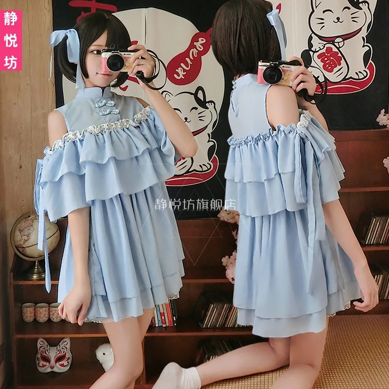 Sweet lolita dress anime cosplay elementi cinesi off-the-shoulder plate fibbia stile cinese soft girl clothing girl dress