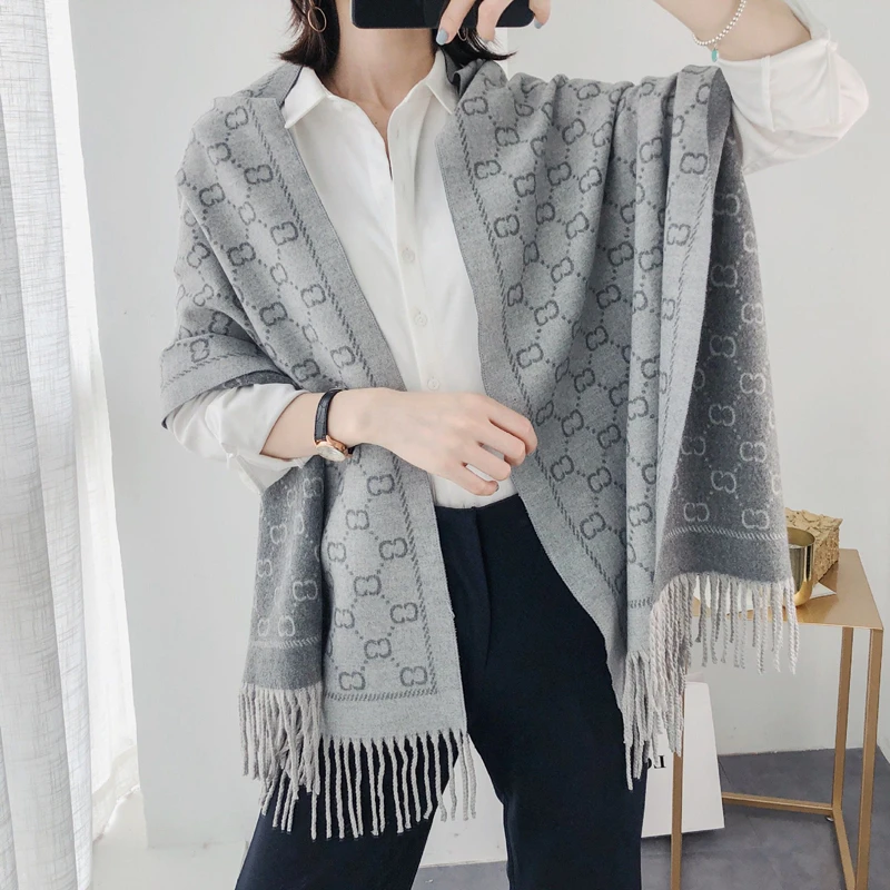 Scarf women double letter CC imitation cashmere high quality scarf thicken double-sided shawl warm all-purpose dual-use blanket