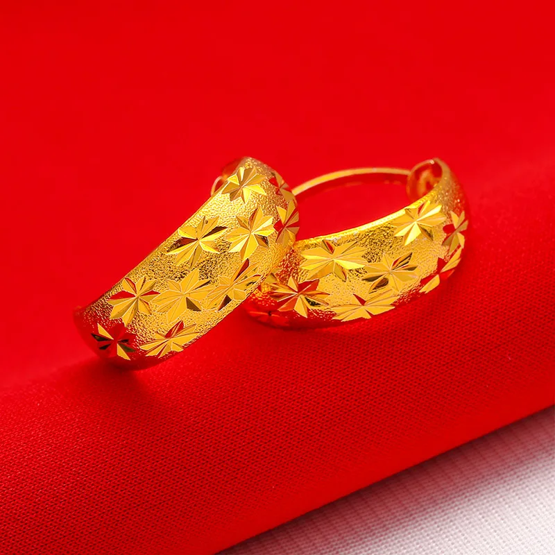 QEENKISS Gold Vintage Star Wide Round Hoop Earring For Woman Birthday Wedding Party Christmas Mother Girlfriend Lady Gift EG549