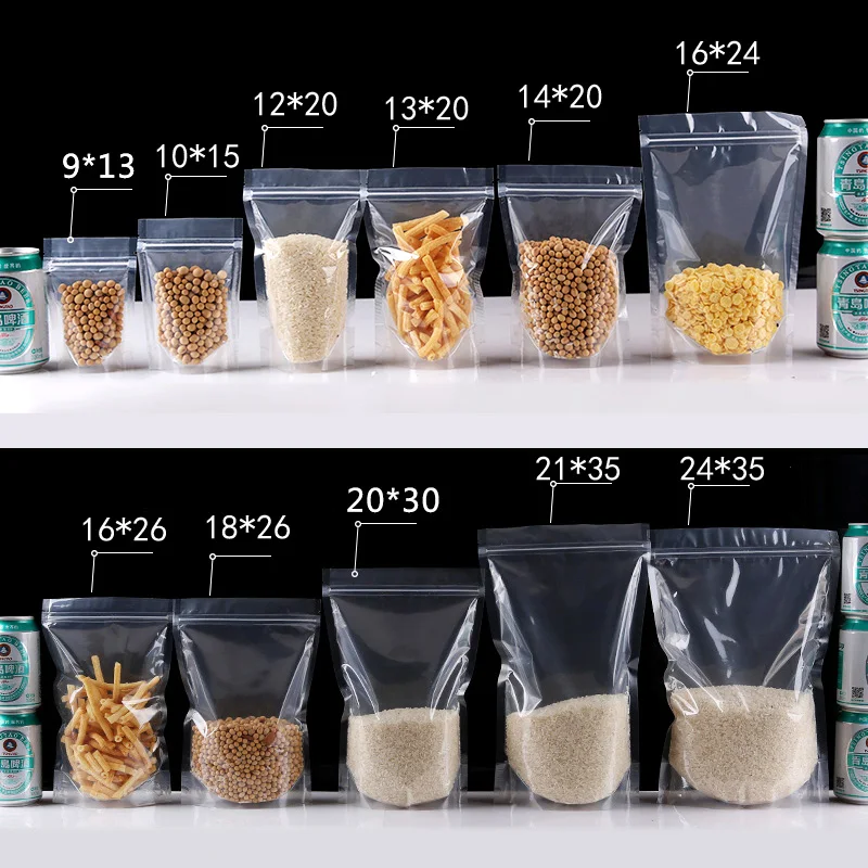 100pcs PET Transparent Zip Lock Plastic Bags Mylar Bag Ziplock Stand Up Food Spice Powder Packaging Pouch Clear Free shipping