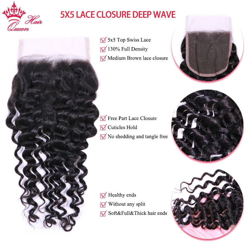 5x5 4x4 Lace Closure Brazilian Deep Wave Hair 100% Human Raw Hair Natural Color Human Hair Deep Curly Weave Queen Hair Products