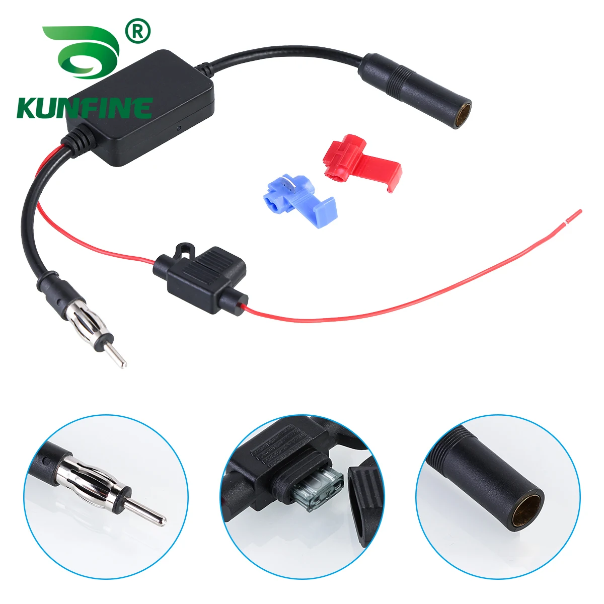 KUNFINE Universal Auto Car Radio FM Antenna Signal Booster Amplifier for Marine Car Vehicle Boat RV 12V Signal Antenna Enhance