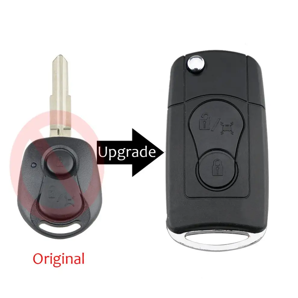 2 botones actualizado plegable coche control remoto llave de coche funda/carcasa de repuesto apto para SsangYong Actyon / Kyron