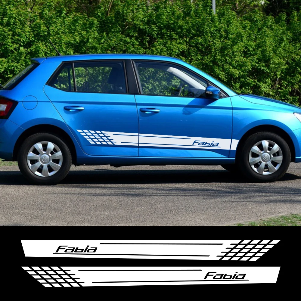 2PCS Car Door Stickers For Skoda Fabia 1 2 3 MK1 MK2 MK3 6y Tuning Auto Accessories Long Side Stripes Styling Vinyl Film Decals