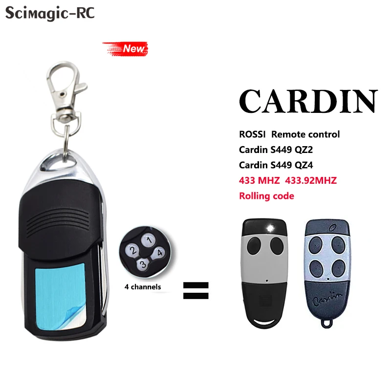 Cardin S449 QZ2 QZ4 Garage Door Replacement Remote Control 433.92MHz Rolling Code Transmitter Keychain