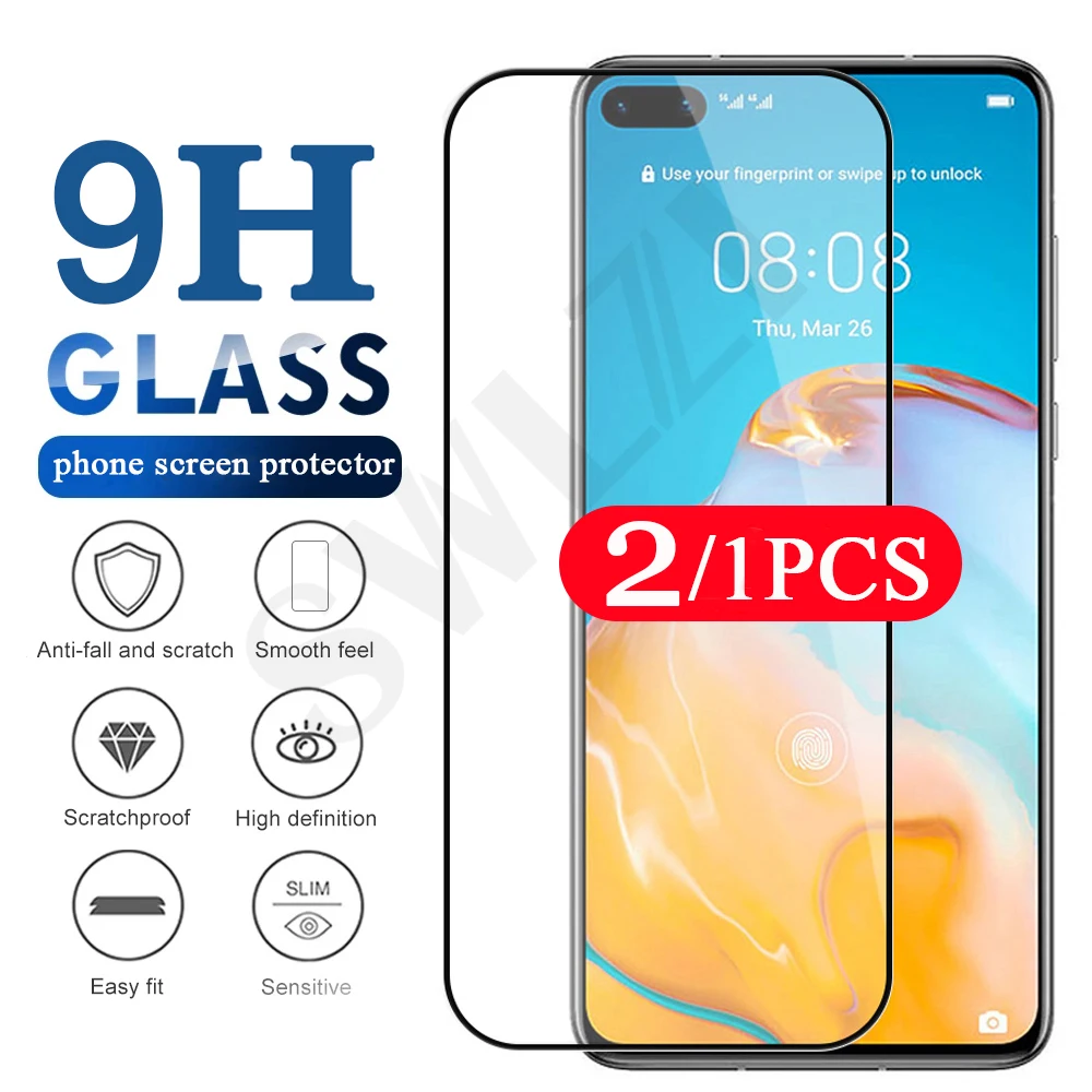 2/1Pcs cover for Huawei P20 P30 P40 lite E P smart pro Z S plus 2018 2019 2020 2021 phone screen protector tempered glass film