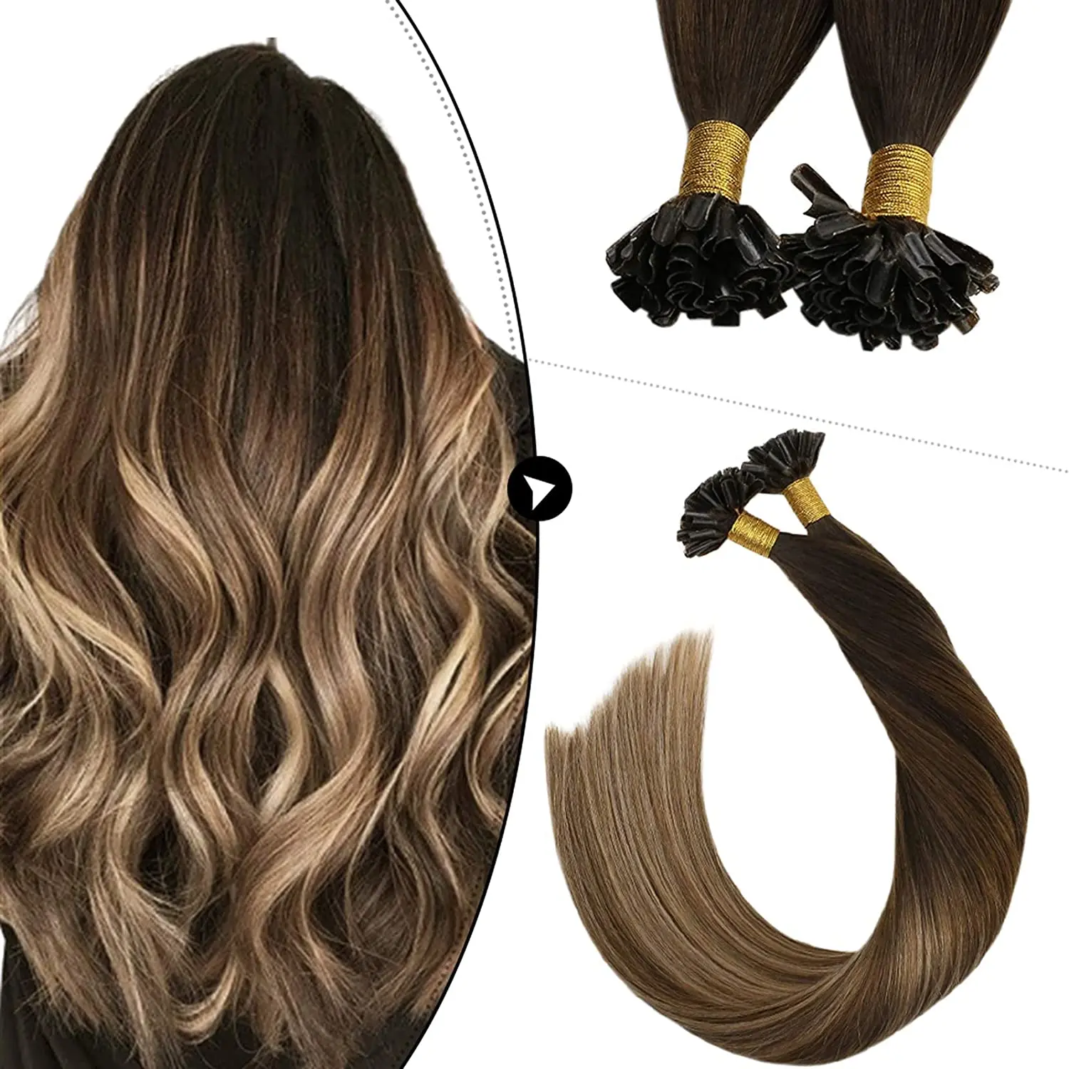 Extensiones de cabello Ugeat con punta en U, extensiones de cabello humano con punta de uña, fusión en caliente, cabello humano Remy Real, cabello