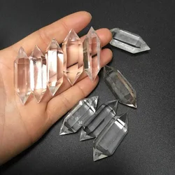 1Pc Natural Clear White Crystal Double Terminated Point Hexagonal Prism Column Reiki Healing Quartz Wand Handcraft Decoration