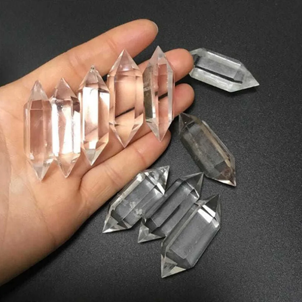 천연 클리어 화이트 크리스탈 더블 종단 포인트 육각 프리즘 컬럼, 레이키 힐링 쿼츠 지팡이 공예 장식, 1 개