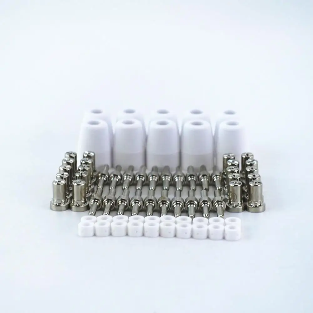 Bico de tocha de plasma de corte consumível, 70 peças 40a pt31, copo de proteção longa estendida, bico de tocha de plasma giratório, eletrodo de ponta do bico