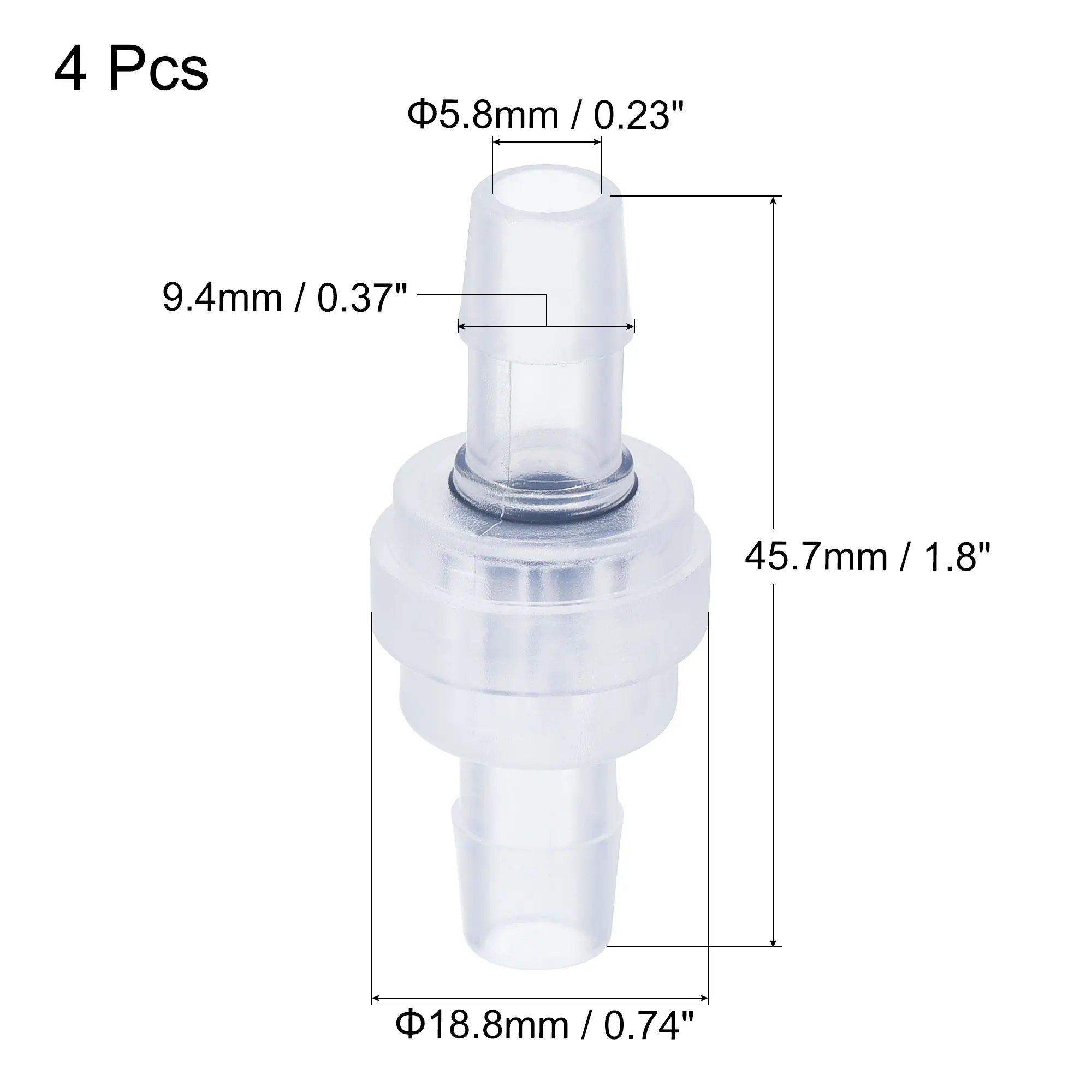 Uxcell 4pcs Non Return Check Valves 9.4mm Dia. One Way Inline Hose Connector for Water Tank Pump EPDM Plastic Translucent