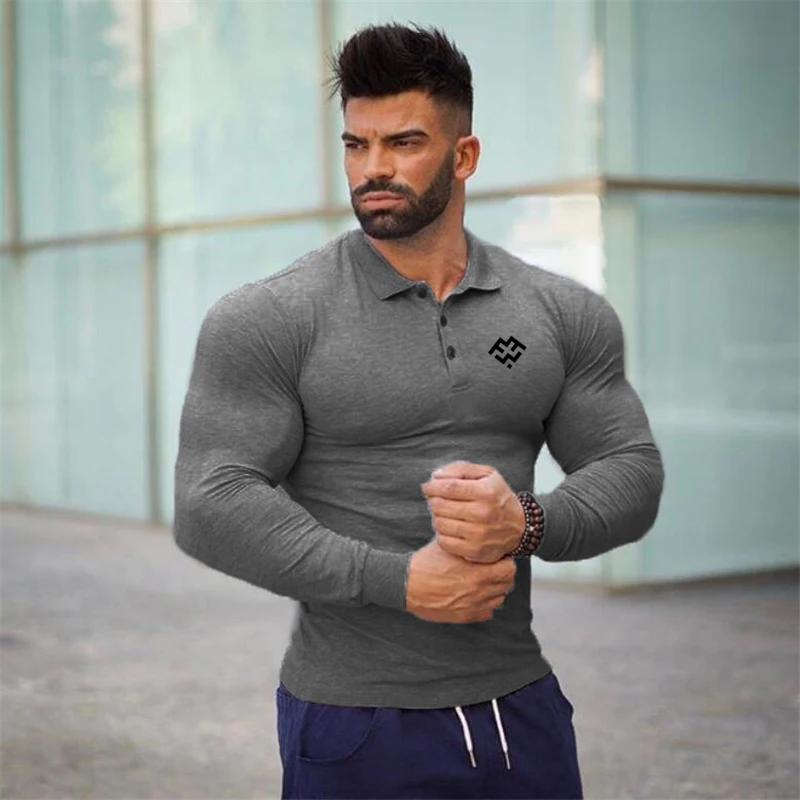 Brand New Breathable Men\'s Polo Shirt High Quality Fitness Men Stretch Cotton Long Sleeve Shirt Casual Spring Mens Polo Shirts