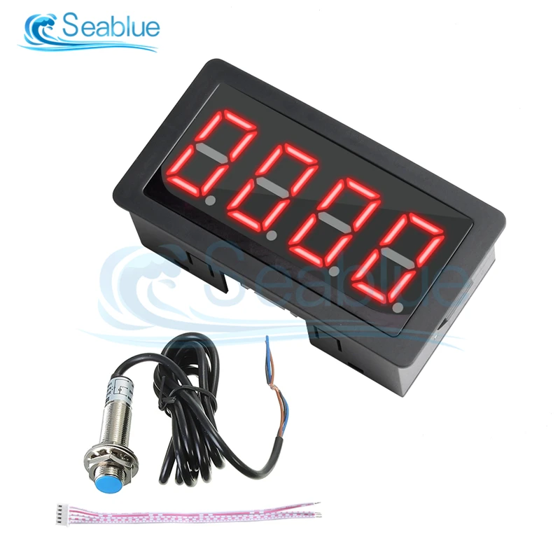 DC 8V-24V Tachometer 4 Digital LED Tach RPM Speed Meter With Hall Proximity Switch Sensor NPN 10-9999RPM Red/Green/Blue