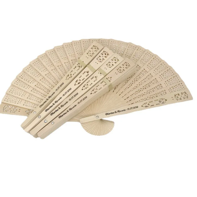 

80/90PCS Personalization Wedding Gift Natural Wood Hand Held Folding Fan Custom Printing New Couple's Name and Date Party Gift