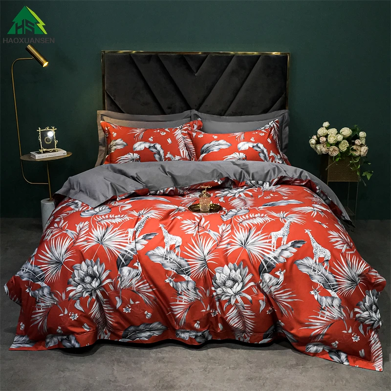 Full Of Vigour Forest Flower Bedding Sets Bedsheet Pillowcase Quilt Cover Duvet Cover 1000TC High-Density Pure Cotton Super Soft