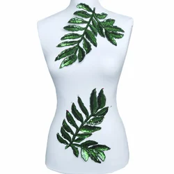 6pc Iron On Sequin Fern Leaf Patch Beaded Plant Applique Patches For Clothing Appliques Parches Bordados Ropa Stickers AC1051