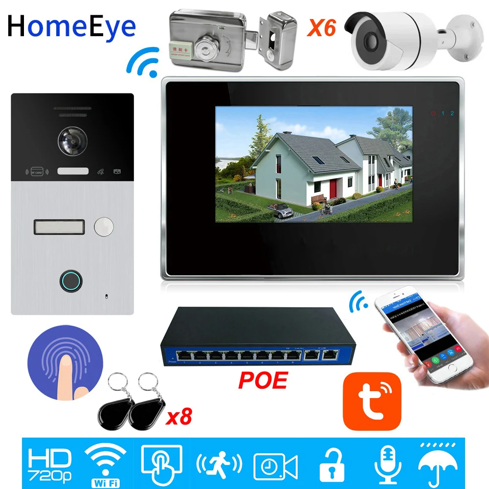 

TuyaSmart App Remote Unlock WiFi Video Intercom System IP Video Door Phone RFID Card+Fingerprint +IP Camera Home Access Control