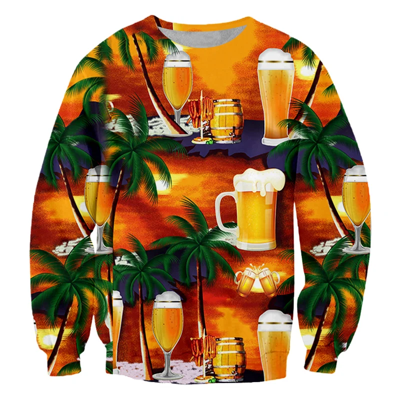 

LCFA Sweater Men Harajuku Hip Hop Streetwear Casual Hawaiian Beer Coconut Tree Pullover O-Neck Oversize Casual Couple Sweaters