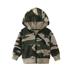 2024 Autumn Baby Boys Hoodie 100% Cotton Thin Khaki Camouflage Hooded Clothes Kids Boys Girls Zipper Coat Spring Autumn Clothing