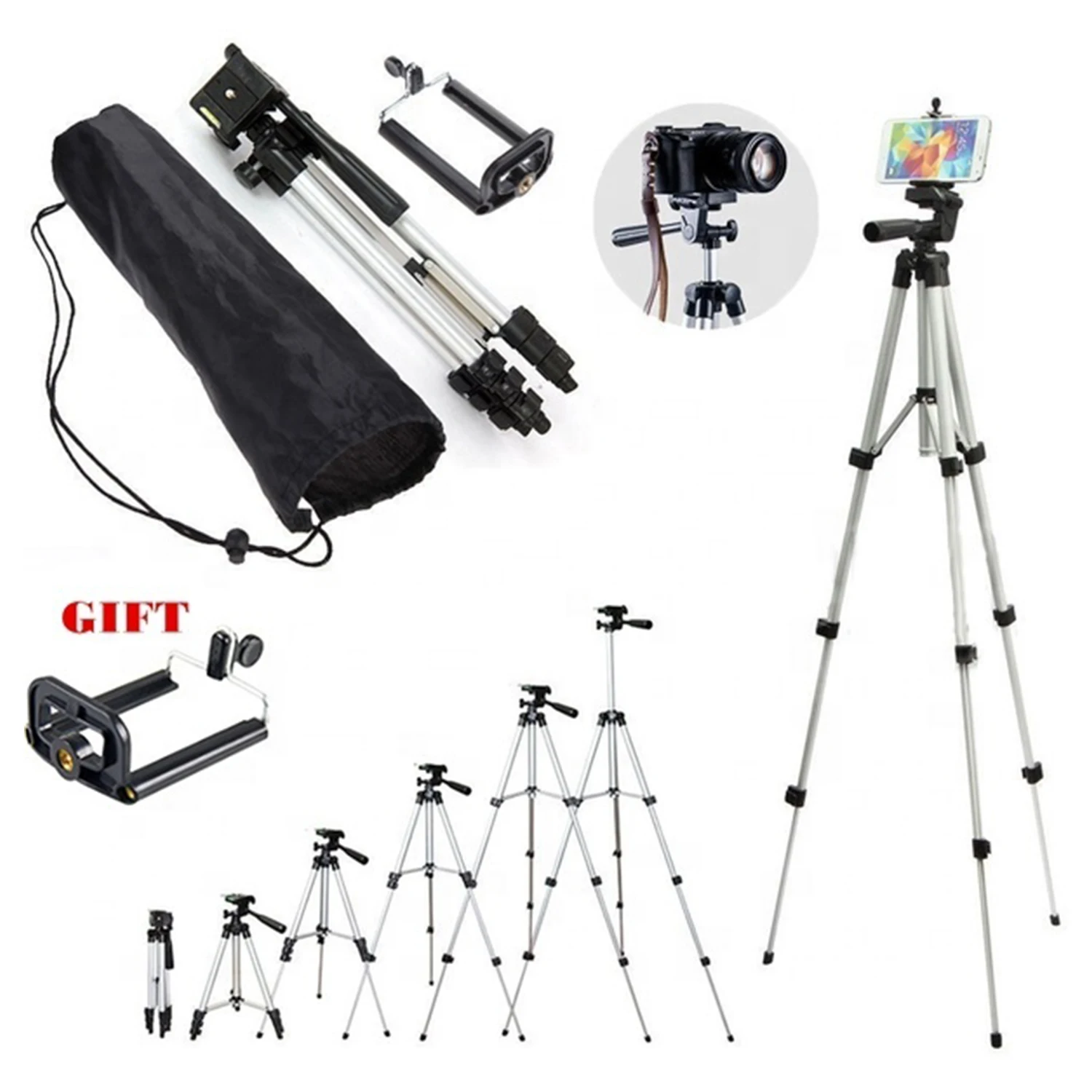 Xách Tay Điện Thoại Di Động Chủ Hợp Kim Nhôm Chân Máy Ánh Sáng Cho DSLR Máy Ảnh 360 Độ 1.5M Ảnh Tự Sướng Dính Linh Hoạt Đứng Chụp Ảnh