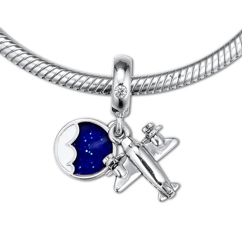 

2019 New Summer Airplane Design Charms for Silver 925 Original Bracelets Travel Sign Mix Color Enamel Charms for Jewelry Making